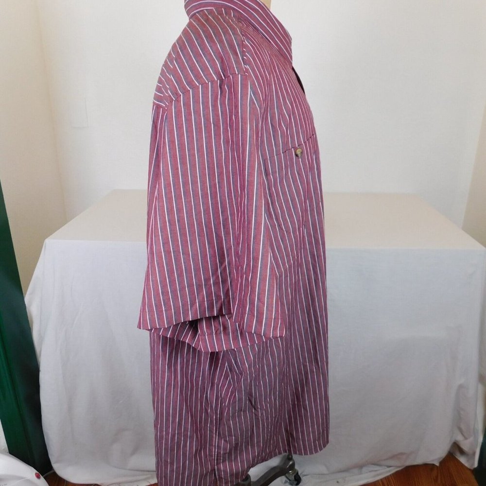 King Size Stripe Short Sleeve Sport Shirt 4XL Tall Burgundy Black White Pockets - Picture 4 of 8